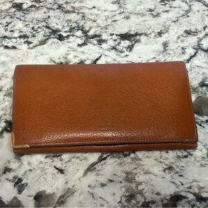 Gucci Vintage Tan Pebbled Leather Continental Wallet with Gold Corner Accents